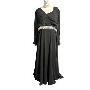 Chic Black Maxi Dress with Embellished Waist